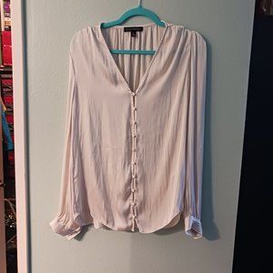 White Satin Button-Down Long-Sleeved Blouse | Banana Republic | Size Medium